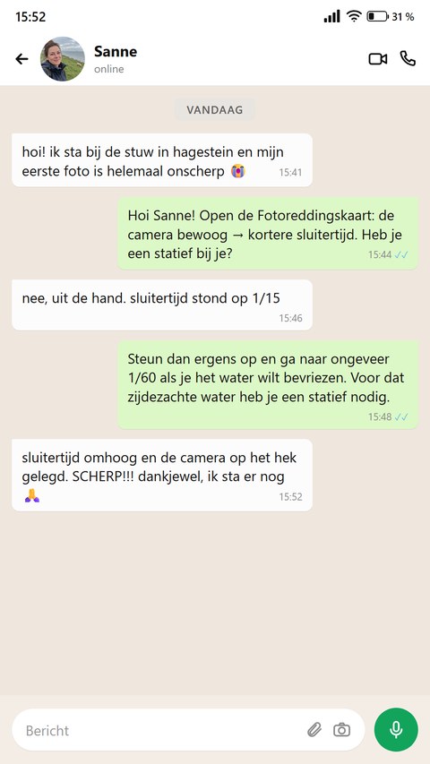 Iemand schrijft dat ze dankzij de Fotoreddingskaart een onscherpe foto ter plekke herstelde